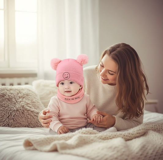2Pcs Baby Hat & Scarf Set - Warm Knitted Winter Hat Cap & Scarf for Babies