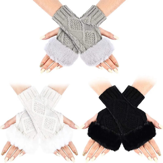 Women Girls Winter Wool Knit Gloves Warm Fingerless Gloves Mitten Crochet Thumbhole Arm Wrist Ultra Soft